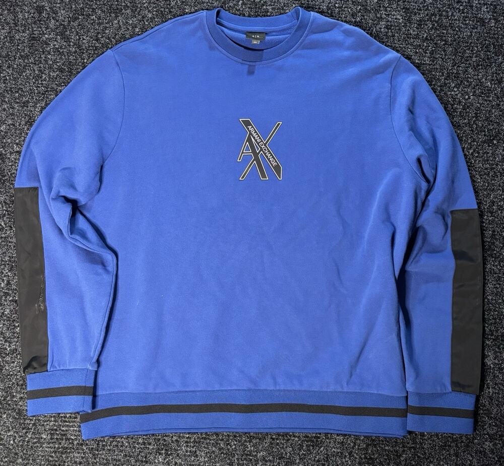 Armani Exchange Men's Blue Pullover Crew Neck Logo Sweatshirt XXL Regular